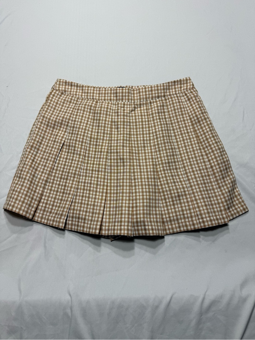 HYFVE Beige Gingham Pleated Mini Skirt